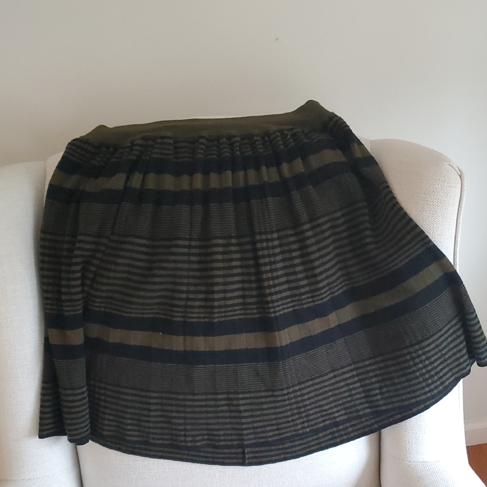 Madewell Black and Green Striped A-Line Skirt